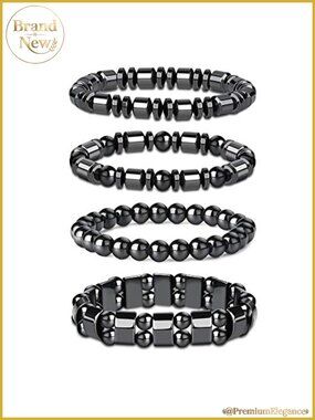 Magnetic Hematite Bracelet Set of 4 with Tiger Eye Stones